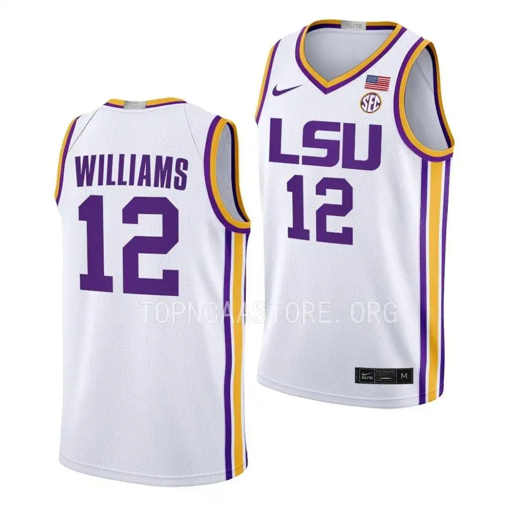 Men's LSU Tigers KJ Williams #12 White Limited 2022-23 NCAA Basketball Jersey